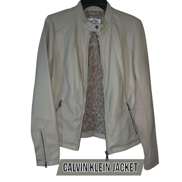 NWOT, Calvin Klein Faux Leather Jacket, Light Tan, Cream, Size Small - Picture 1 of 6